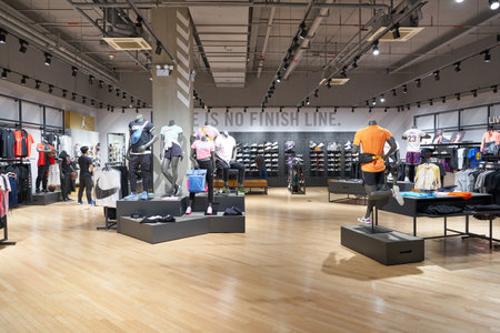 SHENZHEN, CHINA - CIRCA APRIL, 2019: interior shot of Nike store at UpperHills in Shenzhen.のeditorial素材