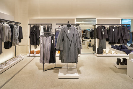 MOSCOW, RUSSIA - SEPTEMBER 14, 2019: interior shot of Zara store in Salaris shopping mall in Moscow.