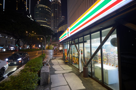 KUALA LUMPUR, MALAYSIA - CIRCA JANUARY, 2020: exterior of 7-Eleven store in Kuala Lumpur.のeditorial素材