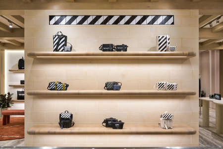 KUALA LUMPUR, MALAYSIA - CIRCA JANUARY, 2020: bags on display at Off-white store in Suria KLCC...