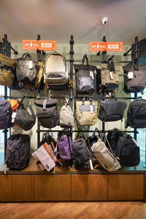KUALA LUMPUR, MALAYSIA - CIRCA JANUARY, 2020: interior shot of Crumpler store at Suria KLCC shopping mall in Kuala Lumpur.のeditorial素材