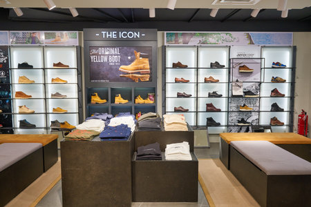 KUALA LUMPUR, MALAYSIA - CIRCA JANUARY, 2020: interior shot of Timberland store in Suria KLCC shopping mall in Kuala Lumpur.のeditorial素材