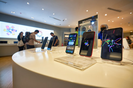 KUALA LUMPUR, MALAYSIA - CIRCA JANUARY, 2020: iPhone 11 smartphones on display at Machines Suria...