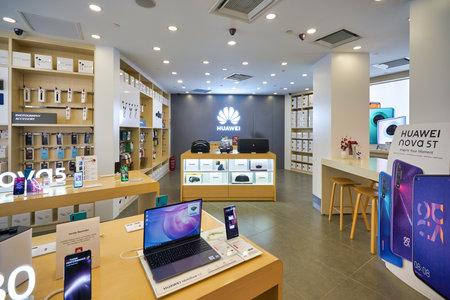 KUALA LUMPUR, MALAYSIA - CIRCA JANUARY, 2020: interior shot of Huawei Experience Store at Suria KLCC...