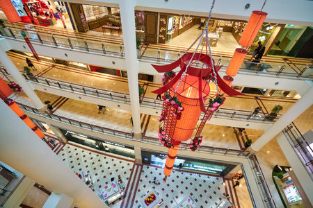 KUALA LUMPUR, MALAYSIA - CIRCA JANUARY, 2020: Chinese New Year decorations as seen at Suria KLCC shopping mall in Kuala Lumpur.のeditorial素材