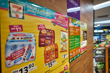 KUALA LUMPUR, MALAYSIA - CIRCA JANUARY, 2020: close up shot of advertisement poster seen at 7-Eleven...