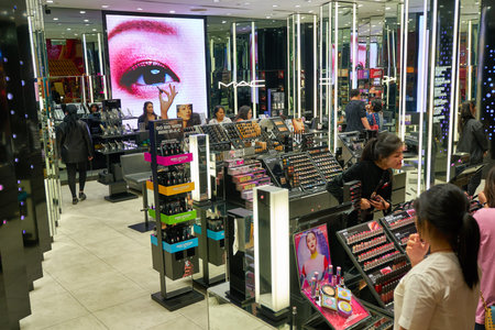 KUALA LUMPUR, MALAYSIA - CIRCA JANUARY, 2020: MAC personal care products on display at Suria KLCC shopping mall in Kuala Lumpur.のeditorial素材