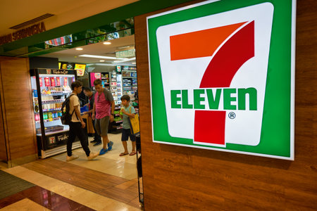 KUALA LUMPUR, MALAYSIA - CIRCA JANUARY, 2020: close up shot of 7-Eleven sign seen in Kuala Lumpur.