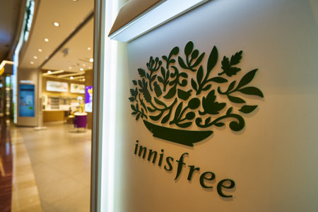KUALA LUMPUR, MALAYSIA - CIRCA JANUARY, 2020: close up shot of Innisfree sign as seen at Suria KLCC shopping mall in Kuala Lumpur.のeditorial素材