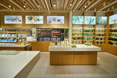 KUALA LUMPUR, MALAYSIA - CIRCA JANUARY, 2020: personal care products on display at Innisfree  store in Suria KLCC shopping mall in Kuala Lumpur.のeditorial素材