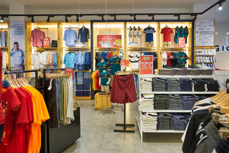 KUALA LUMPUR, MALAYSIA - CIRCA JANUARY, 2020: interior shot of Giordano store at Suria KLCC shopping mall in Kuala Lumpur.のeditorial素材