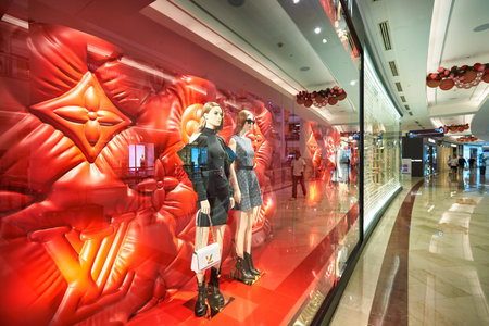 KUALA LUMPUR, MALAYSIA - CIRCA JANUARY, 2020: display window of Louis Vuitton store in Suria KLCC shopping mall in Kuala Lumpur.のeditorial素材