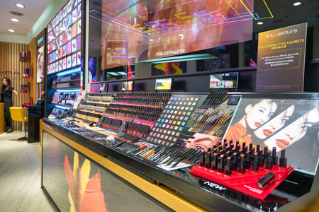 KUALA LUMPUR, MALAYSIA - CIRCA JANUARY, 2020: Shu Uemura personal care products on display at a store in Suria KLCC shopping mall in Kuala Lumpur.のeditorial素材