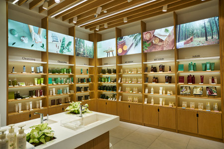 KUALA LUMPUR, MALAYSIA - CIRCA JANUARY, 2020: personal care products on display at Innisfree  store in Suria KLCC shopping mall in Kuala Lumpur.のeditorial素材