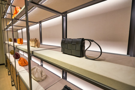 KUALA LUMPUR, MALAYSIA - CIRCA JANUARY, 2020: Bottega Veneta bags on display at a store in Suria KLCC shopping mall in Kuala Lumpur.のeditorial素材