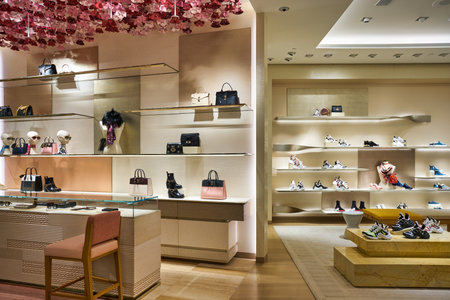 KUALA LUMPUR, MALAYSIA - CIRCA JANUARY, 2020: interior shot of Louis Vuitton store in Suria KLCC shopping mall in Kuala Lumpur.のeditorial素材