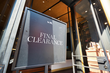 KUALA LUMPUR, MALAYSIA - CIRCA JANUARY, 2020: close up shot of Final Clearance sign as seen at Coach store at Pavilion Kuala Lumpur shopping centre.のeditorial素材