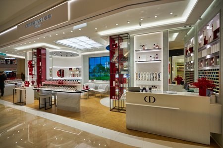 KUALA LUMPUR, MALAYSIA - CIRCA JANUARY, 2020: bottles of Dior fragrance sit on display at a store in Suria KLCC shopping mall in Kuala Lumpur.のeditorial素材