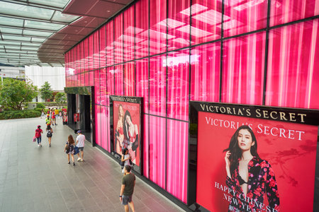 SINGAPORE - JANUARY 19, 2020: Victoria's Secret storefront in Singapore. Victoria's Secret is an American designer, manufacturer, and marketer of women's lingerie, womenswear, and beauty products.のeditorial素材