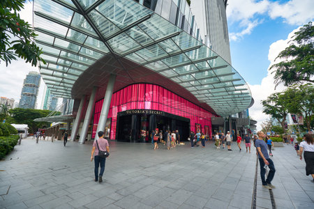 SINGAPORE - JANUARY 19, 2020: entrance to Victoria's Secret in Singapore. Victoria's Secret is an American designer, manufacturer, and marketer of women's lingerie, womenswear, and beauty products.のeditorial素材