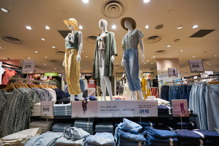 SINGAPORE - CIRCA JANUARY, 2020: interior shot of UNIQLO Orchard Central, Global Flagship Store. The...