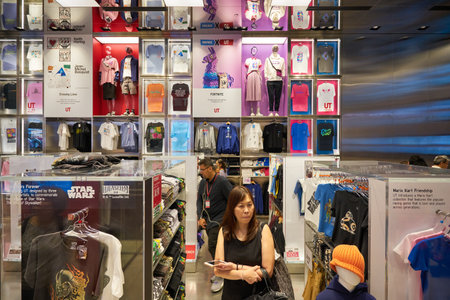 SINGAPORE - CIRCA JANUARY, 2020: interior shot of UNIQLO Orchard Central, Global Flagship Store. The store spans three floors and is located in Orchard Road shopping belt.のeditorial素材