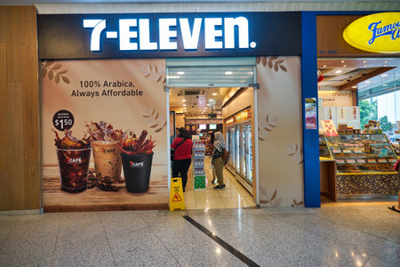 SINGAPORE - CIRCA JANUARY, 2020: entrance to 7-eleven convenience store in Singapore.のeditorial素材