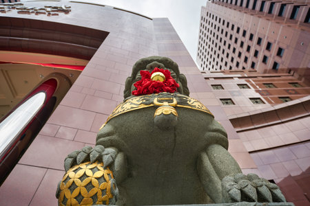SINGAPORE - CIRCA JANUARY, 2020: close up shot of guardian lion at Nge Ann City shopping center in the daytime.のeditorial素材