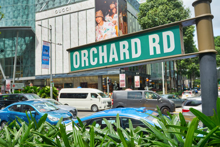 SINGAPORE - CIRCA JANUARY, 2020: close up shot of Orchard Road sign as seen in Singapore at daytime.のeditorial素材