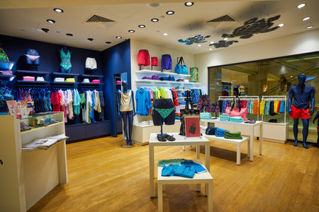 SINGAPORE - JANUARY 19, 2020: interior shot of Vilebrequin store at Ngee Ann City. Vilebrequin is a French luxury brand specializing in swimwear and ready-to-wear for men and women.のeditorial素材