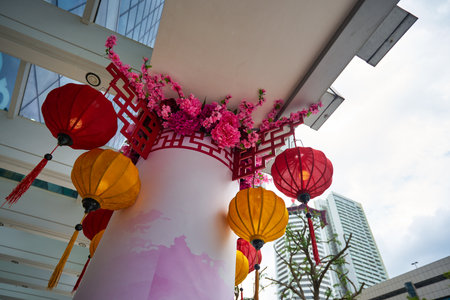 SINGAPORE - CIRCA JANUARY, 2020: decorations on a building in Singaporeのeditorial素材