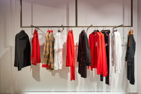 SINGAPORE - CIRCA JANUARY, 2020: interior shot of Burberry store in ION Orchard shopping mall in Singapore. Burberry is a British luxury fashion house.のeditorial素材