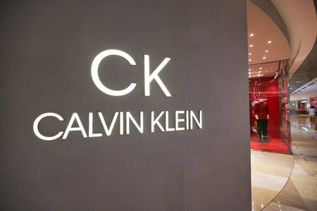 SINGAPORE - CIRCA JANUARY, 2020: close up shot of Calvin Klein sign as seen in ION Orchard shopping...