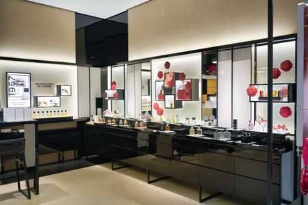 SINGAPORE - JANUARY 20, 2020: interior shot of Chanel store in the Shoppes at Marina Bay Sands.のeditorial素材