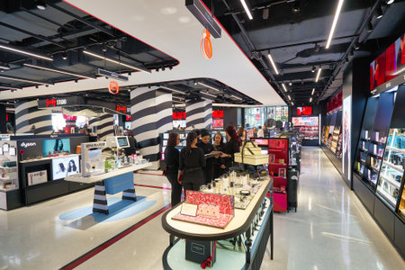 KUALA LUMPUR, MALAYSIA - JANUARY 18, 2020: interior shot of Sephora store on grand opening day at Fahrenheit 88 shopping mall in Kuala Lumpur.のeditorial素材