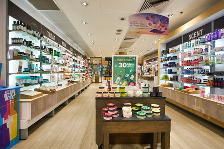 SINGAPORE - CIRCA JANUARY, 2020: interior shot of The Body Shop in Changi Airport.のeditorial素材