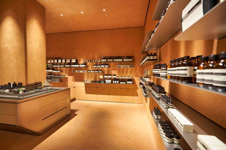 SINGAPORE - JANUARY 20, 2020: interior shot of Aesop store in the Shoppes at Marina Bay Sands. Aesop is an Australian luxury skin care brand owned by Brazilian company Natura & Co.のeditorial素材