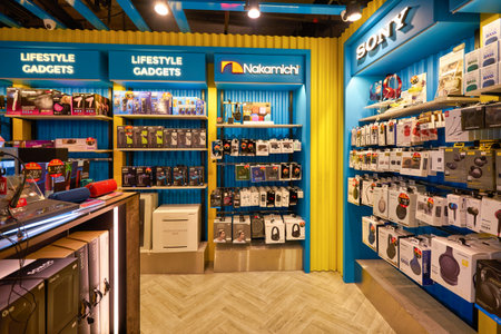 SINGAPORE - CIRCA JANUARY, 2020: goods on display at E-Gadget electronics store in Singapore Changi Airportのeditorial素材