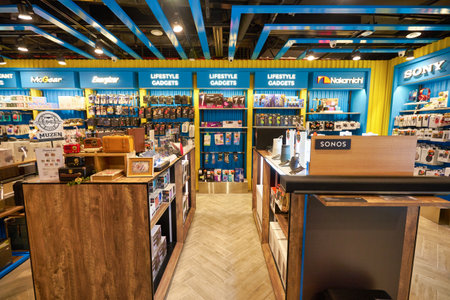 SINGAPORE - CIRCA JANUARY, 2020: goods on display at E-Gadget electronics store in Singapore Changi Airportのeditorial素材