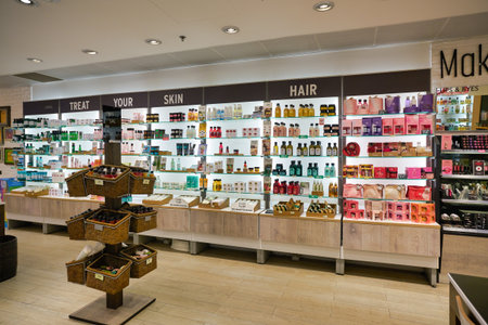 SINGAPORE - CIRCA JANUARY, 2020: interior shot of The Body Shop in Changi Airport.のeditorial素材
