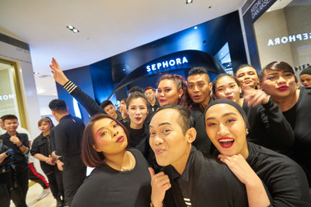 KUALA LUMPUR, MALAYSIA - JANUARY 18, 2020: staff posing at Sephora in Fahrenheit 88 shopping mall in...