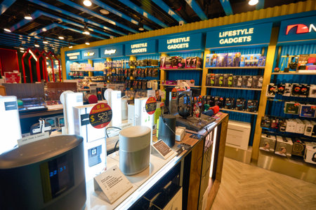 SINGAPORE - CIRCA JANUARY, 2020: goods on display at E-Gadget electronics store in Singapore Changi Airportのeditorial素材