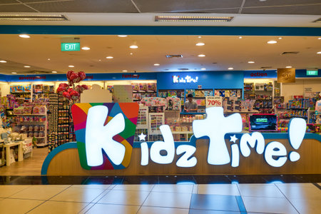 SINGAPORE - CIRCA JANUARY, 2020: Kidztime! sign as seen at the store in Singapore Changi Airport.のeditorial素材