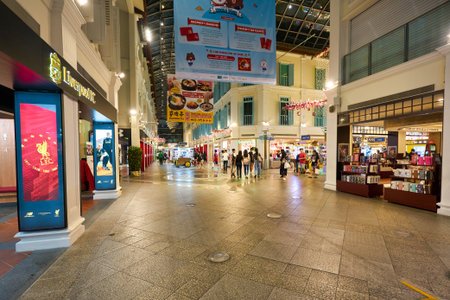 SINGAPORE - CIRCA JANUARY, 2020: street level view of Malay Street, air-conditioned "indoor street" located within the Bugis Junction shopping mallのeditorial素材