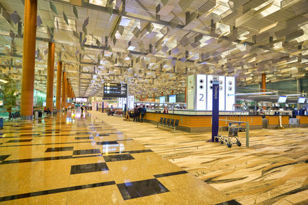 SINGAPORE - CIRCA JANUARY, 2020: interior shot of Terminal 3, Singapore Changi Airport. Changi Airport is a major civilian airport that serves Singapore.のeditorial素材