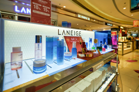 SINGAPORE - CIRCA JANUARY, 2020: Laneige personal care products on display at store in Changi Airport.のeditorial素材