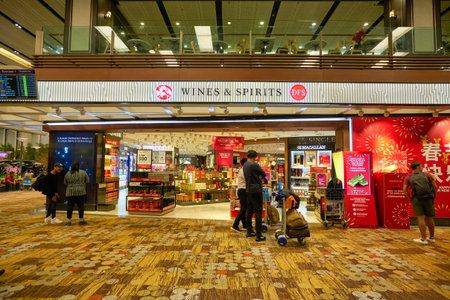 SINGAPORE - CIRCA JANUARY, 2020: entrance to Wines and Spirits store in Singapore Changi Airport.のeditorial素材