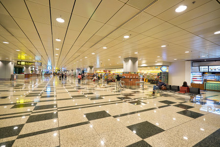 SINGAPORE - CIRCA JANUARY, 2020: interior shot of Singapore Changi Airport. Changi Airport is a major civilian airport that serves Singapore.のeditorial素材