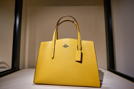 SINGAPORE - CIRCA JANUARY, 2020: close up shot of a bag on display at Coach store in Singapore Changi Airport.のeditorial素材