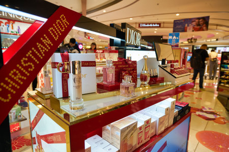 SINGAPORE - CIRCA JANUARY, 2020: perfumes on display on display at store in Changi Airport.のeditorial素材